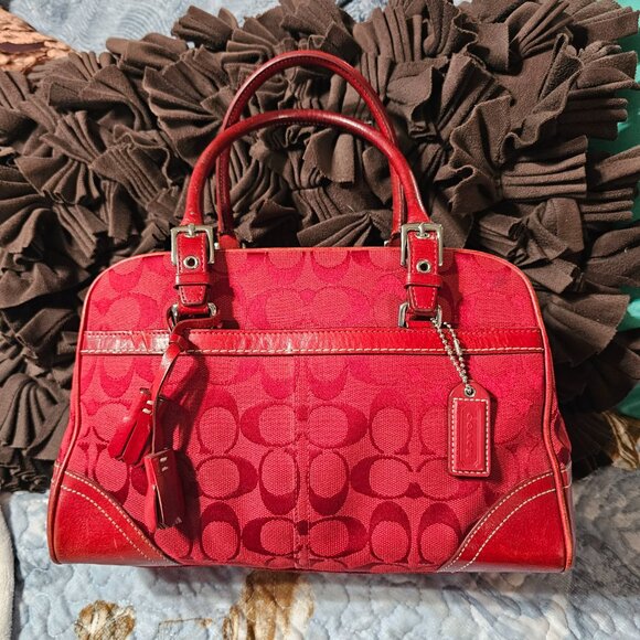 2005 Vintage Y2K Coach Monochrome Red Hampton Bowler Style Satchel Purse - Picture 2 of 10